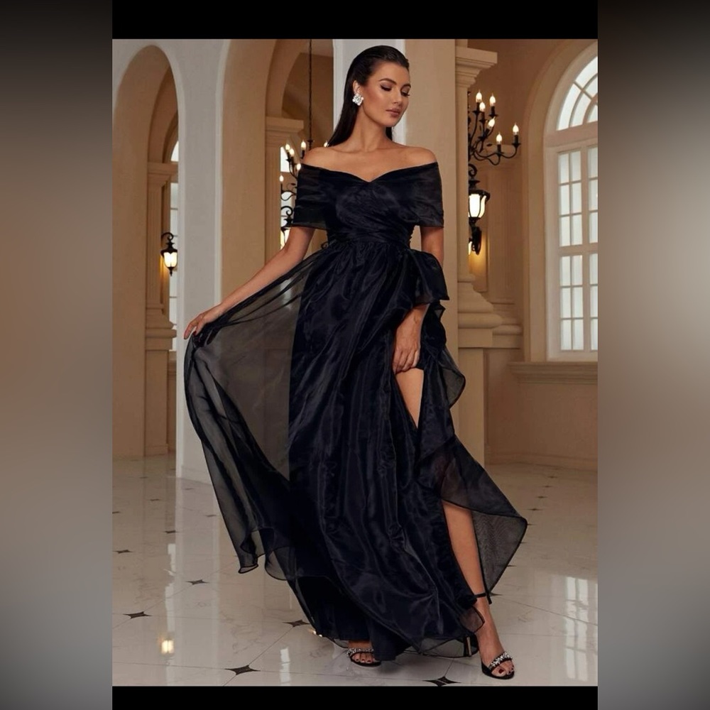 Black Off Shoulder Maxi Formal Dress